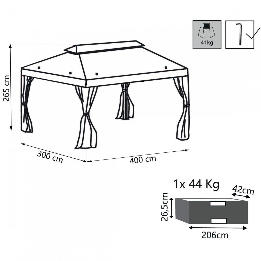 Gazebo Avana 3x4 m in Alluminio Nero