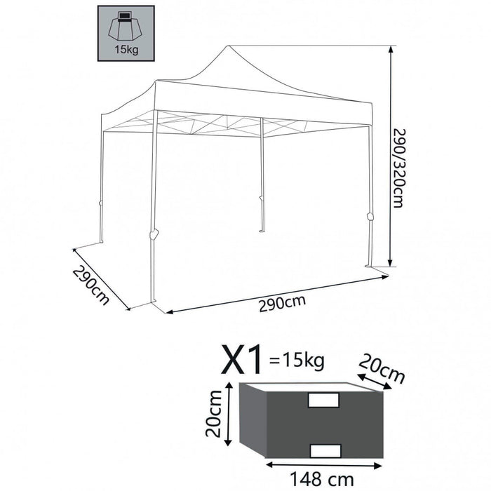 Gazebo Pieghevole Party 3x3 m in Acciaio Bianco