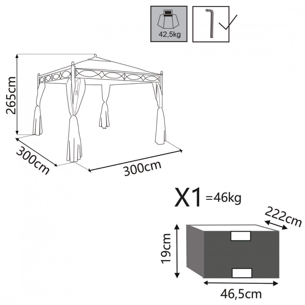 Gazebo Siwa 3x3x2,60 h m in Acciaio Antracite