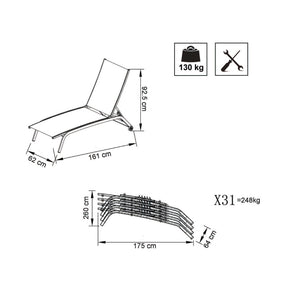 Lettino Prendisole da Giardino Itaca Impilabile 194x71x83 h cm in Textilene Tortora