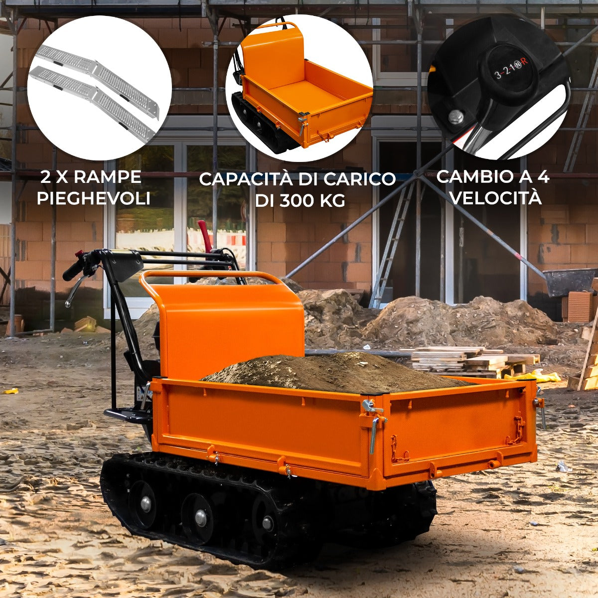 Dumper Cingolato con cassone ribaltabile idraulico 300kg di carico utile 196cc