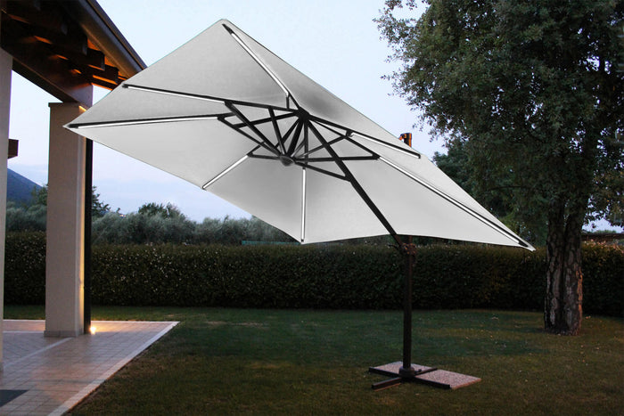 Ombrellone da Giardino con Led Pitagora 3x3 m in Alluminio Antracite Telo Grigio