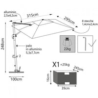 Ombrellone da Giardino con Led Pitagora 3x3 m in Alluminio Antracite Telo Grigio