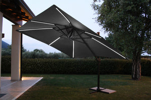 Ombrellone da Giardino con Led Pitagora 3x3 m in Alluminio Antracite Telo Grigio