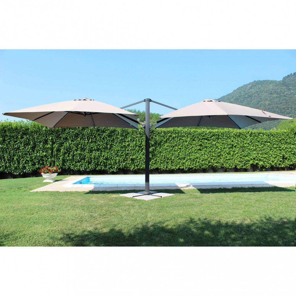 Ombrellone da Giardino Doppio Archimede 3x3 m in Alluminio Antracite Telo Tortora