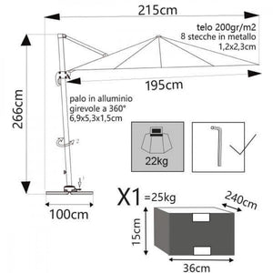 Ombrellone da Giardino Mercurio 2x3 m in Alluminio Antracite