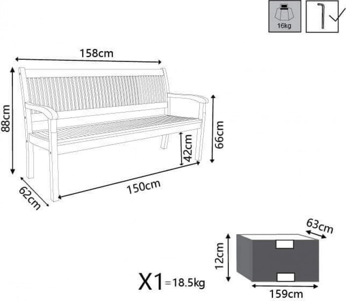 Panca 3 Posti 158x62x88 h cm in Legno Marrone