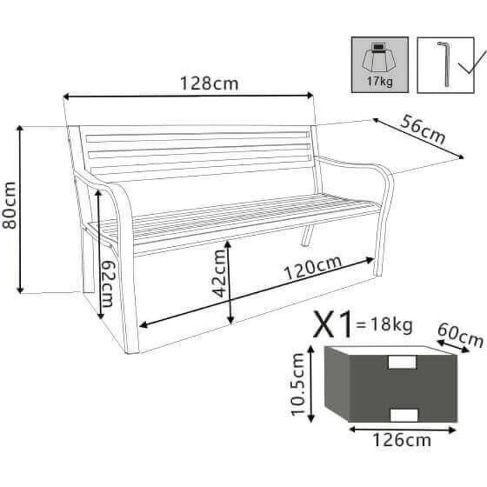 Panchina Chloe 2 Posti 128x56x85 h cm in Acciaio Bianco