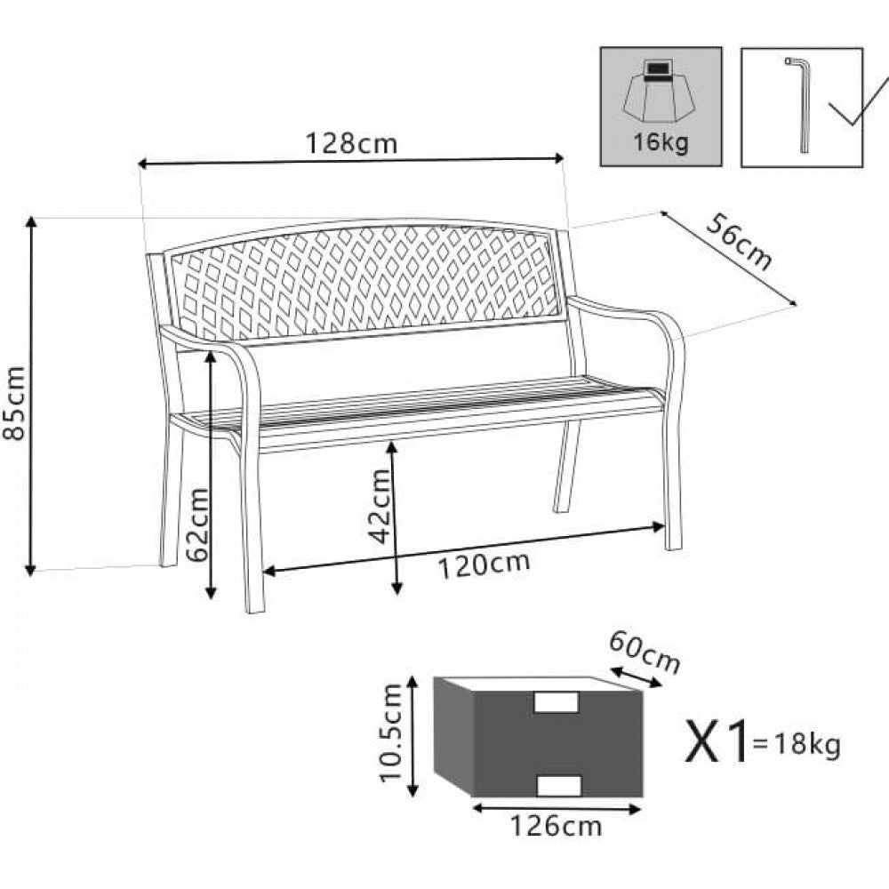 Panchina Montreal 2 Posti 128x56x85 h cm in Acciaio Antracite