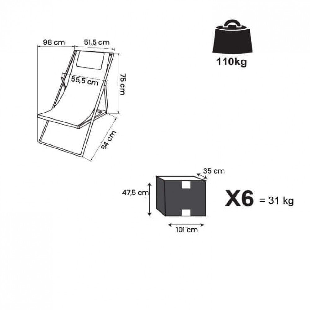 Sdraio Avana 97x52x76 h cm in Textilene Antracite