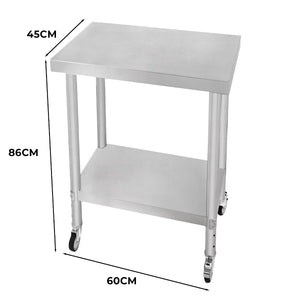 Banco di lavoro per ristorazione Tavolo in acciaio inox per la preparazione degli alimenti Cucina mobile 60cm x 45cm