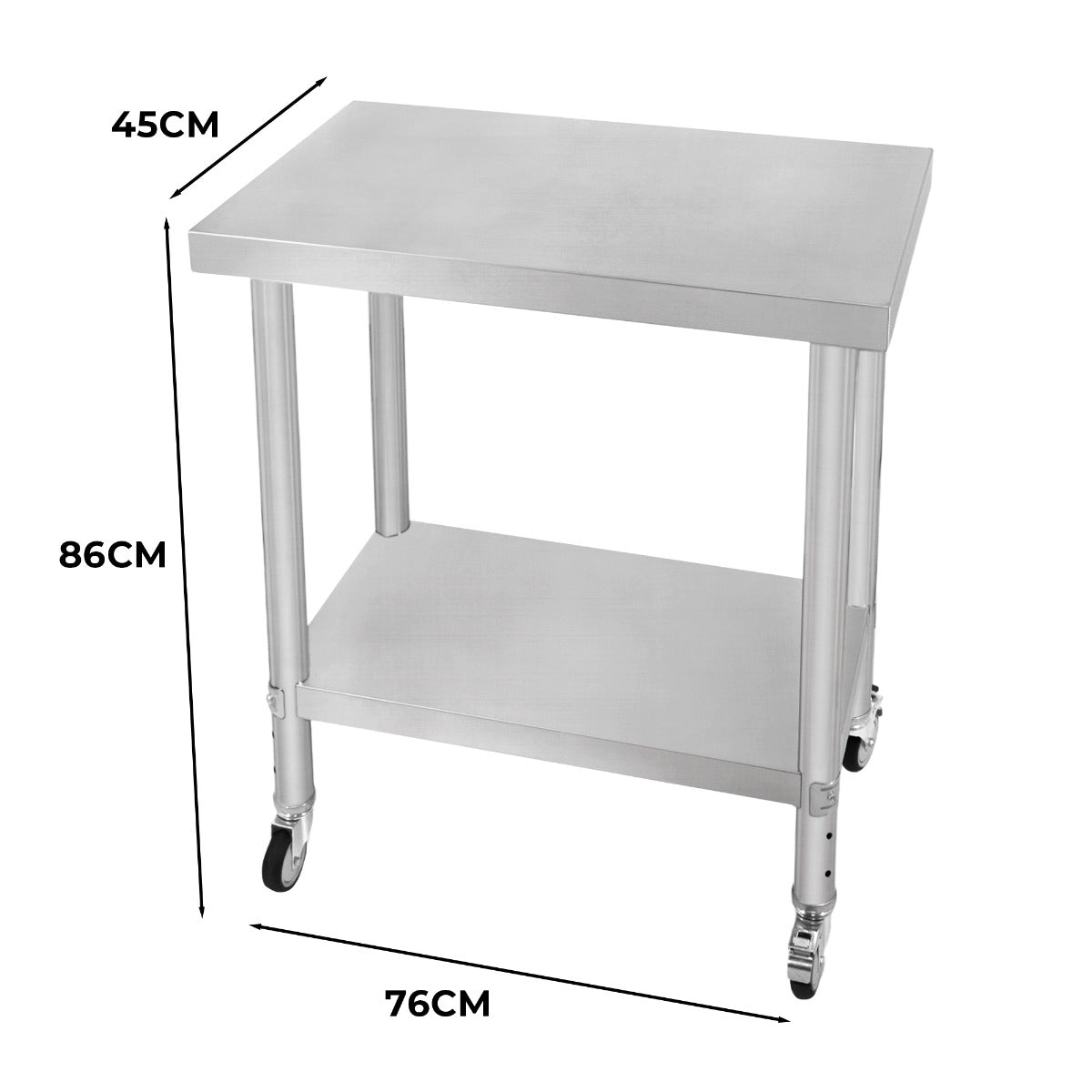 Banco di lavoro per ristorazione Tavolo in acciaio inox per la preparazione degli alimenti Cucina mobile 76cm x 45cm x 86cm