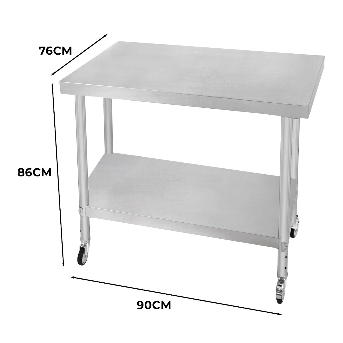 Banco di lavoro per ristorazione Tavolo in acciaio inox per la preparazione degli alimenti Cucina mobile 76cm x 90cm x 86cm