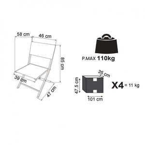 Sedia da Giardino Georgia Pieghevole 58x46x85 h cm in Textilene Tortora