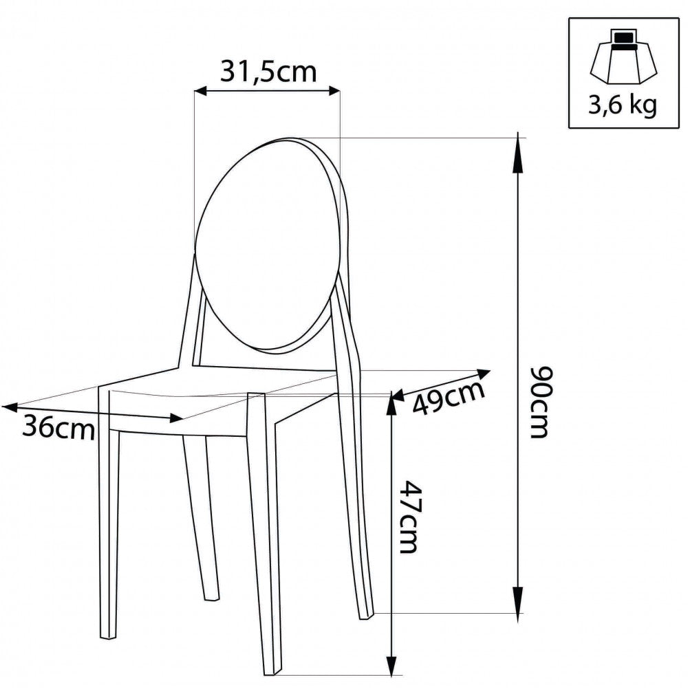 Sedia Louvre 49x36x90 h cm in Policarbonato Trasparente