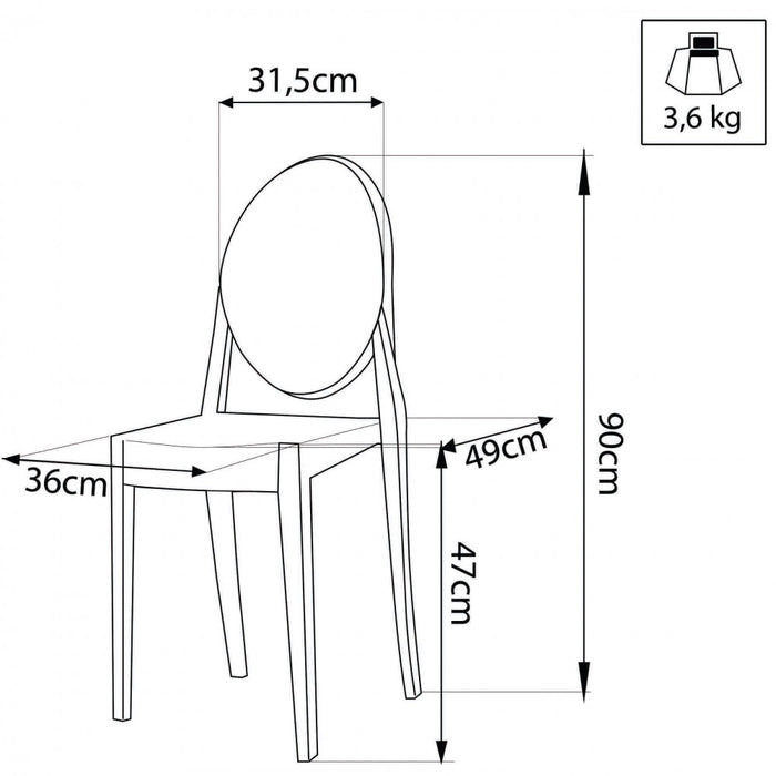 Sedia Louvre 49x36x90 h cm in Policarbonato Trasparente
