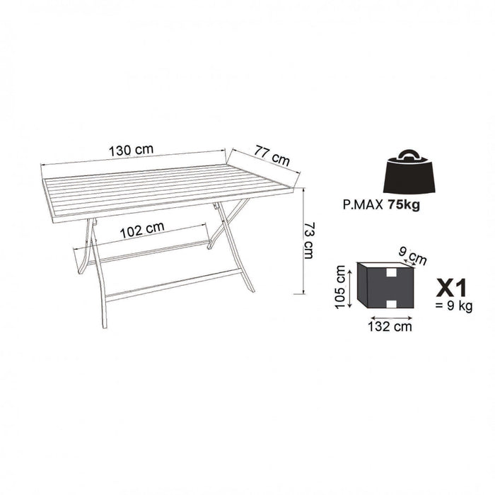 Tavolo Alabama 130x77x73 h cm in Alluminio Tortora