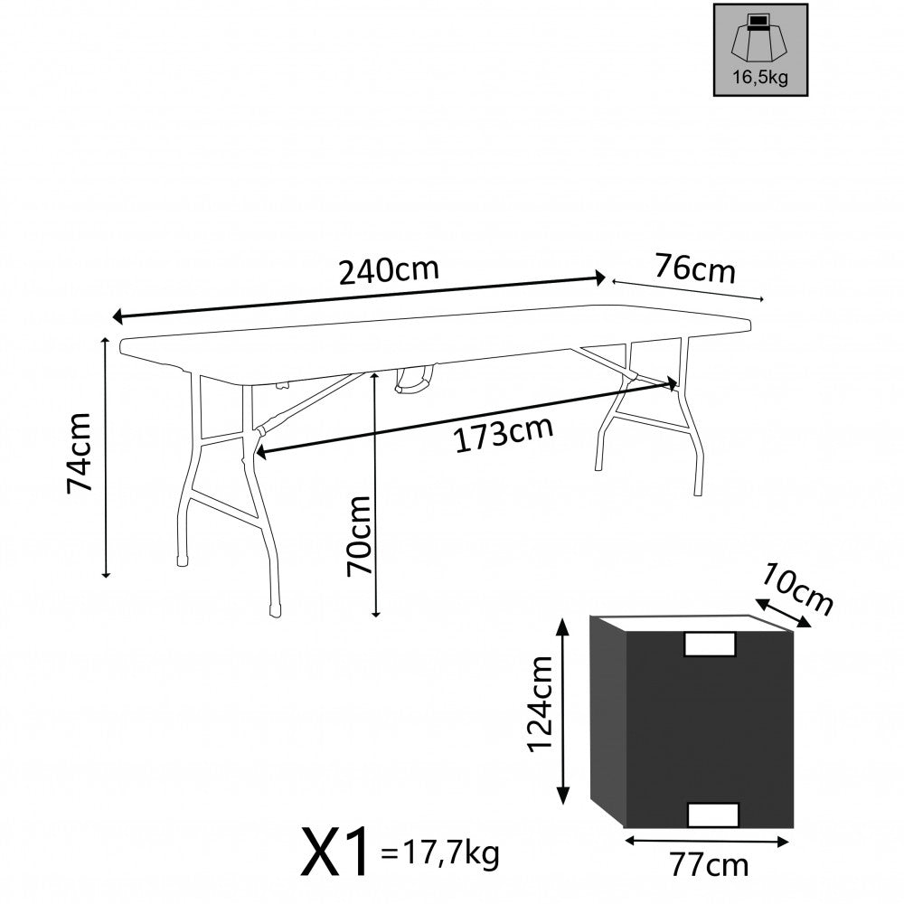 Tavolo Catering Pieghevole 240x76x74 h cm in Acciaio Bianco