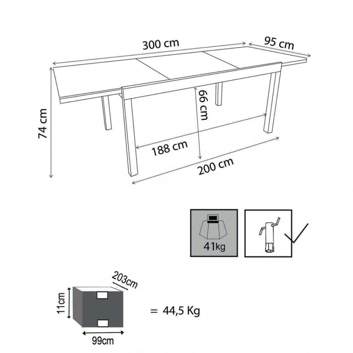 Tavolo Cayman Allungabile 200/300x95x75 h cm in Alluminio Tortora