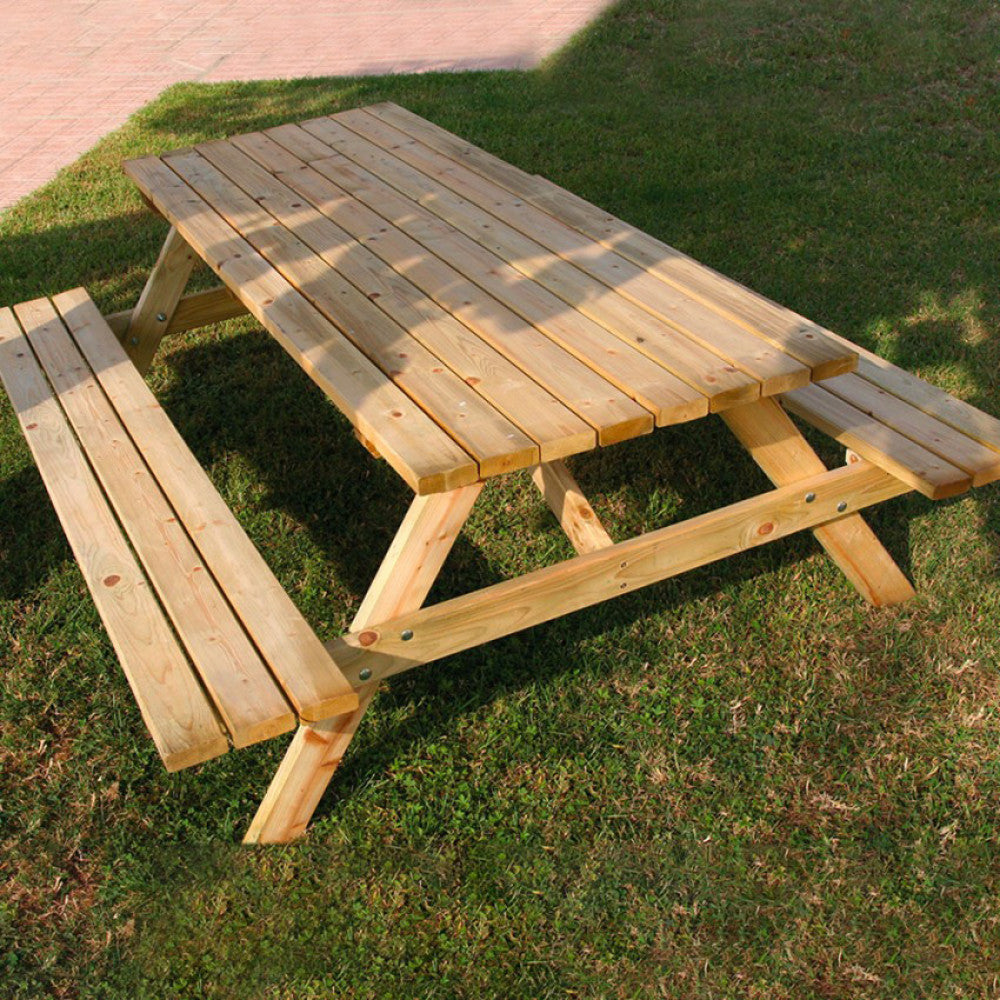 Tavolo da Pic Nic con Panche 200x148x70 h cm in Legno Marrone