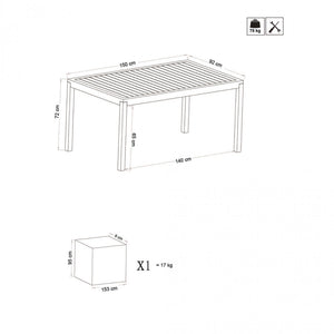 Tavolo Milo 150x90x74 h cm in Alluminio Antracite