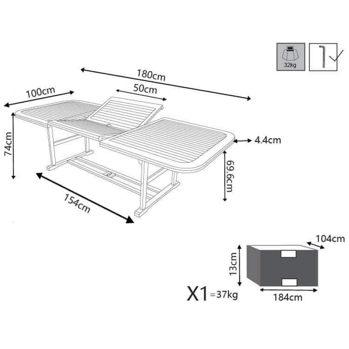 Tavolo Allungabile Rettangolare 180/240x100x74 h cm in Legno di Acacia Marrone