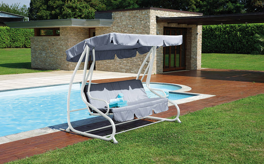 Dondolo 3 Posti da Giardino 200x125x166 cm in Ferro e Poliestere Grigio Chiaro