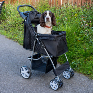 Passeggino per animali domestici Trasportino pieghevole Trolley da viaggio per gatti e cani Copertura anti-pioggia – Nero