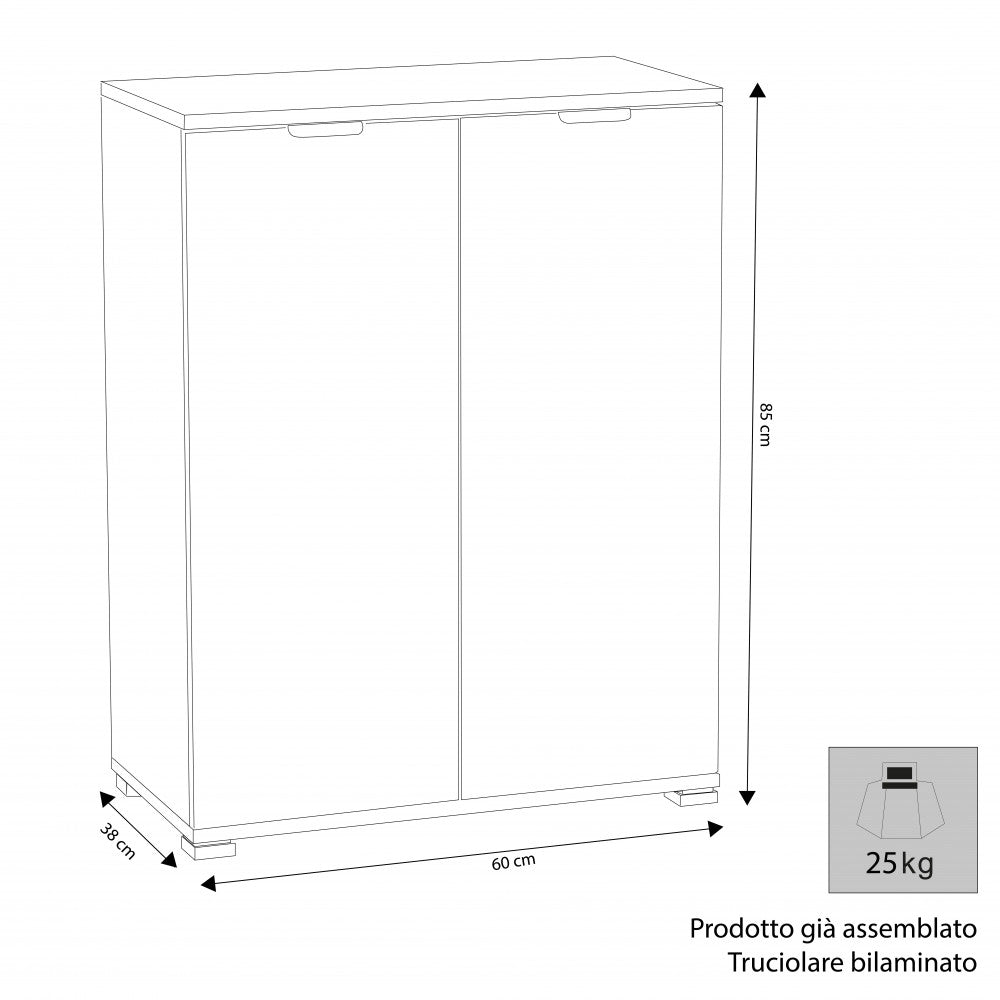 Armadietto 2 Ante 60x38x85 h cm in Truciolare bilaminato Bianco