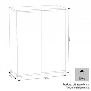 Armadietto 2 Ante 60x38x85 h cm in Truciolare bilaminato Bianco