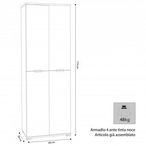 Armadio 4 Ante 60x38x174 h cm in Truciolare bilaminato Bianco