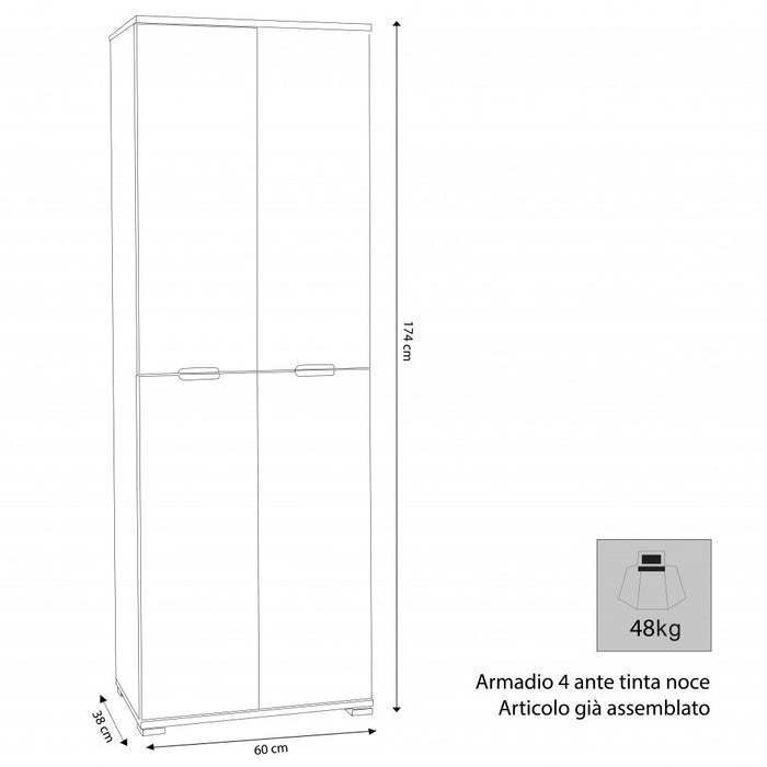 Armadio 4 Ante 60x38x174 h cm in Truciolare bilaminato Bianco