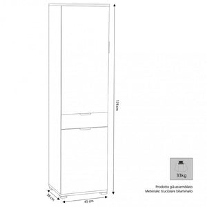 Armadio 2 Ante 1 Cassetto 45x38x174 h cm in Truciolare bilaminato Bianco