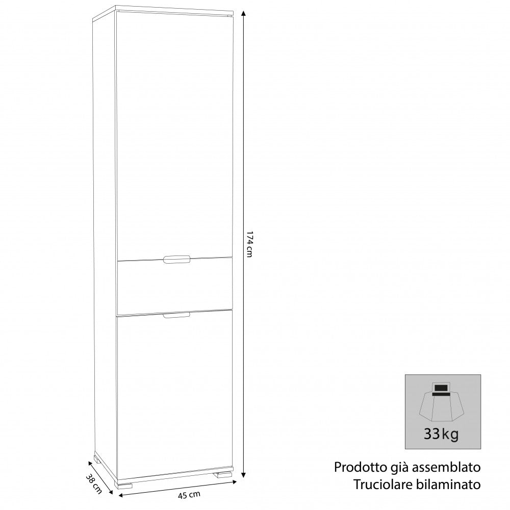 Armadio 2 Ante 1 Cassetto 45x38x174 h cm in Truciolare bilaminato Marrone chiaro