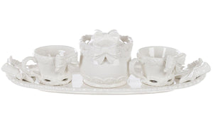 Servizio Tazzine da Caffè Vassoio Zuccheriera Ceramica Shabby Chic Blanc Mariclò