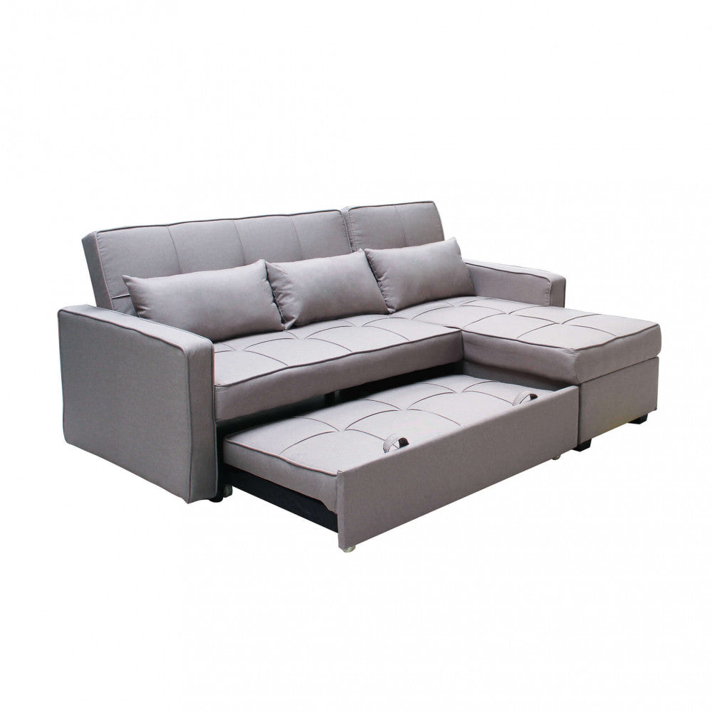 Divano Letto Cedric 208x87/145x88 cm  in Tessuto Grigio