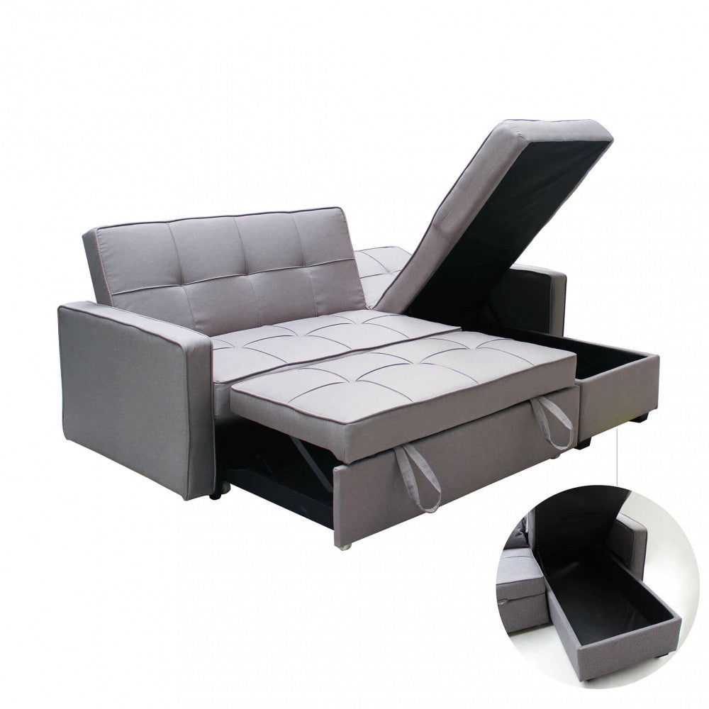 Divano Letto Cedric 208x87/145x88 cm  in Tessuto Grigio