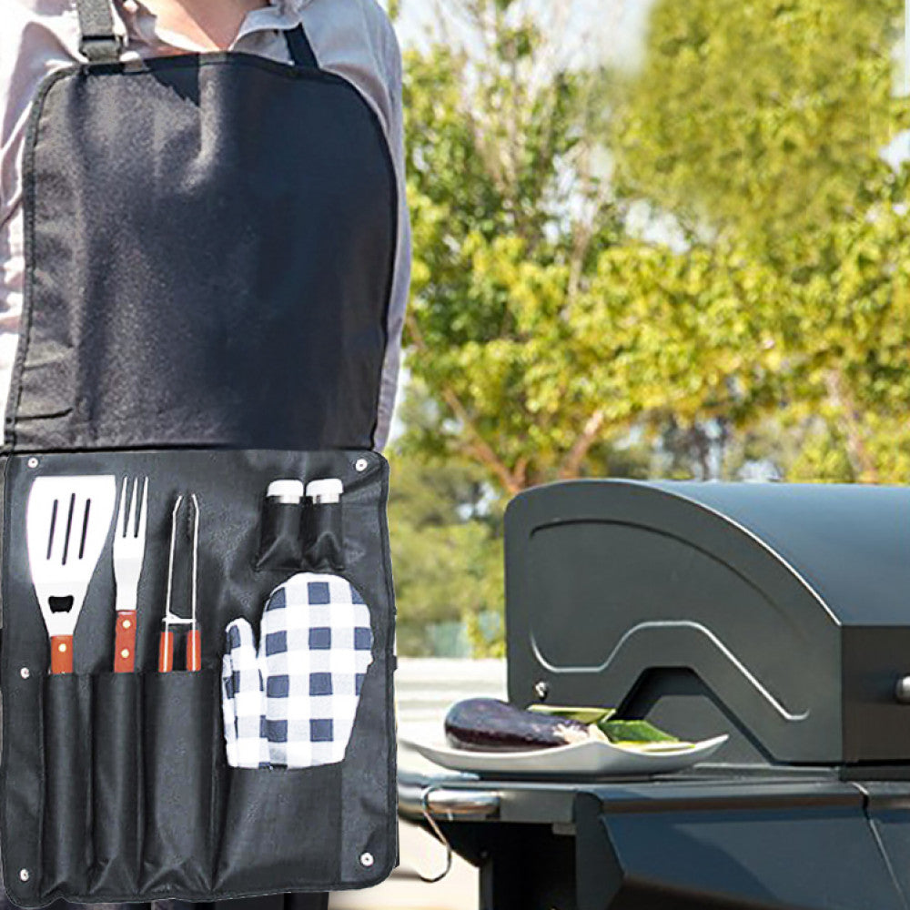 Grembiule con Accessori per Barbecue 57x42 cm in Tessuto Multicolor