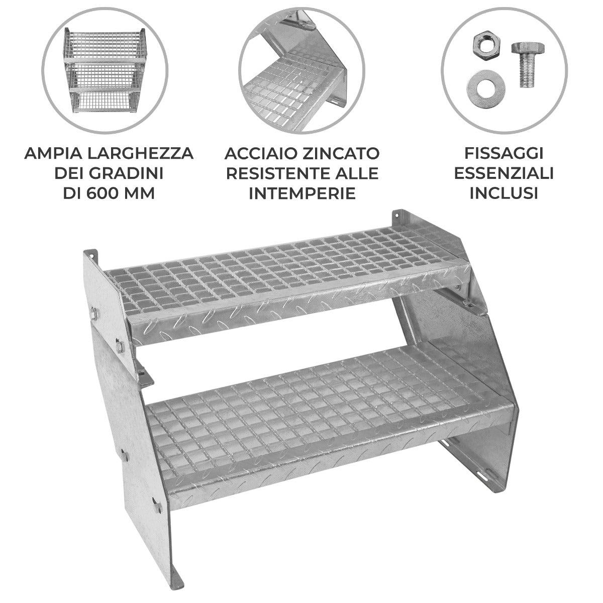 Scala metallica a 2 sezioni ad altezza regolabile in acciaio zincato 60 cm / 600 mm