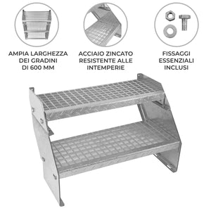 Scala metallica a 2 sezioni ad altezza regolabile in acciaio zincato 60 cm / 600 mm