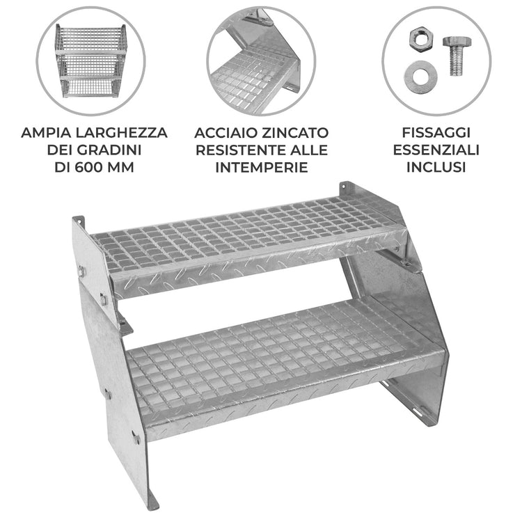 Scala metallica a 2 sezioni ad altezza regolabile in acciaio zincato 60 cm / 600 mm