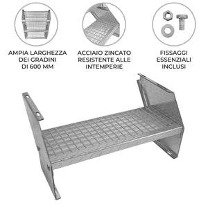 Scala metallica a gradini aggiuntivi regolabile in altezza in acciaio zincato 60 cm / 600 mm