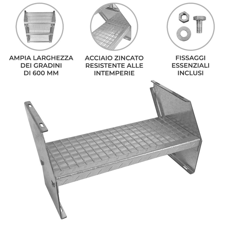 Scala metallica a gradini aggiuntivi regolabile in altezza in acciaio zincato 60 cm / 600 mm