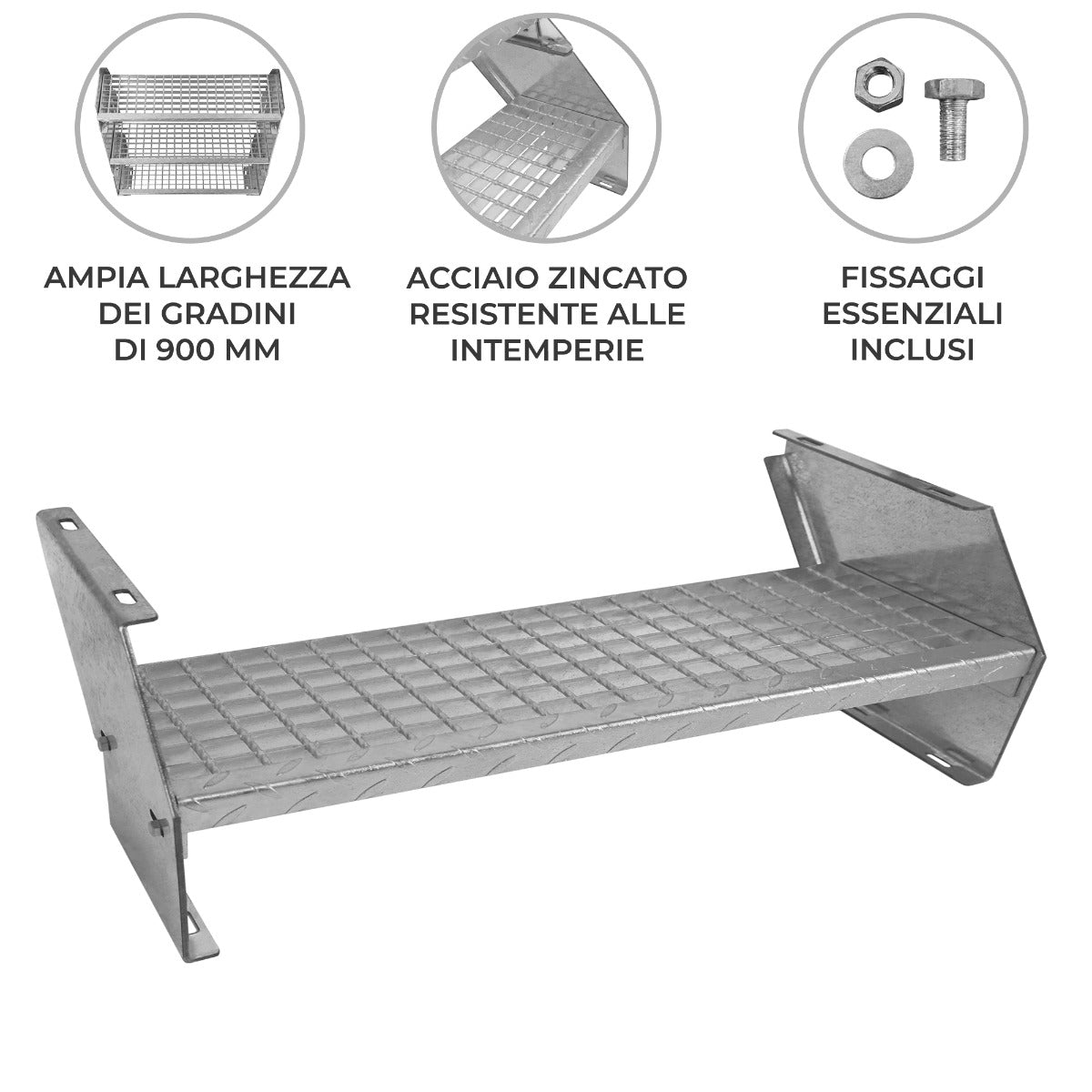 Scala metallica a gradini aggiuntivi regolabile in altezza in acciaio zincato 90 cm / 900 mm