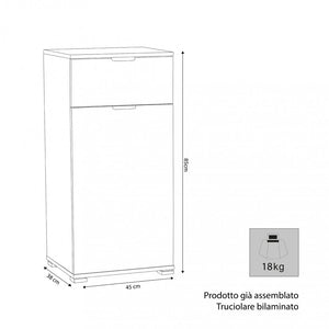 Mobiletto con 1 Anta e 1 Cassetto 45x38x85 h cm in Truciolare bilaminato Bianca