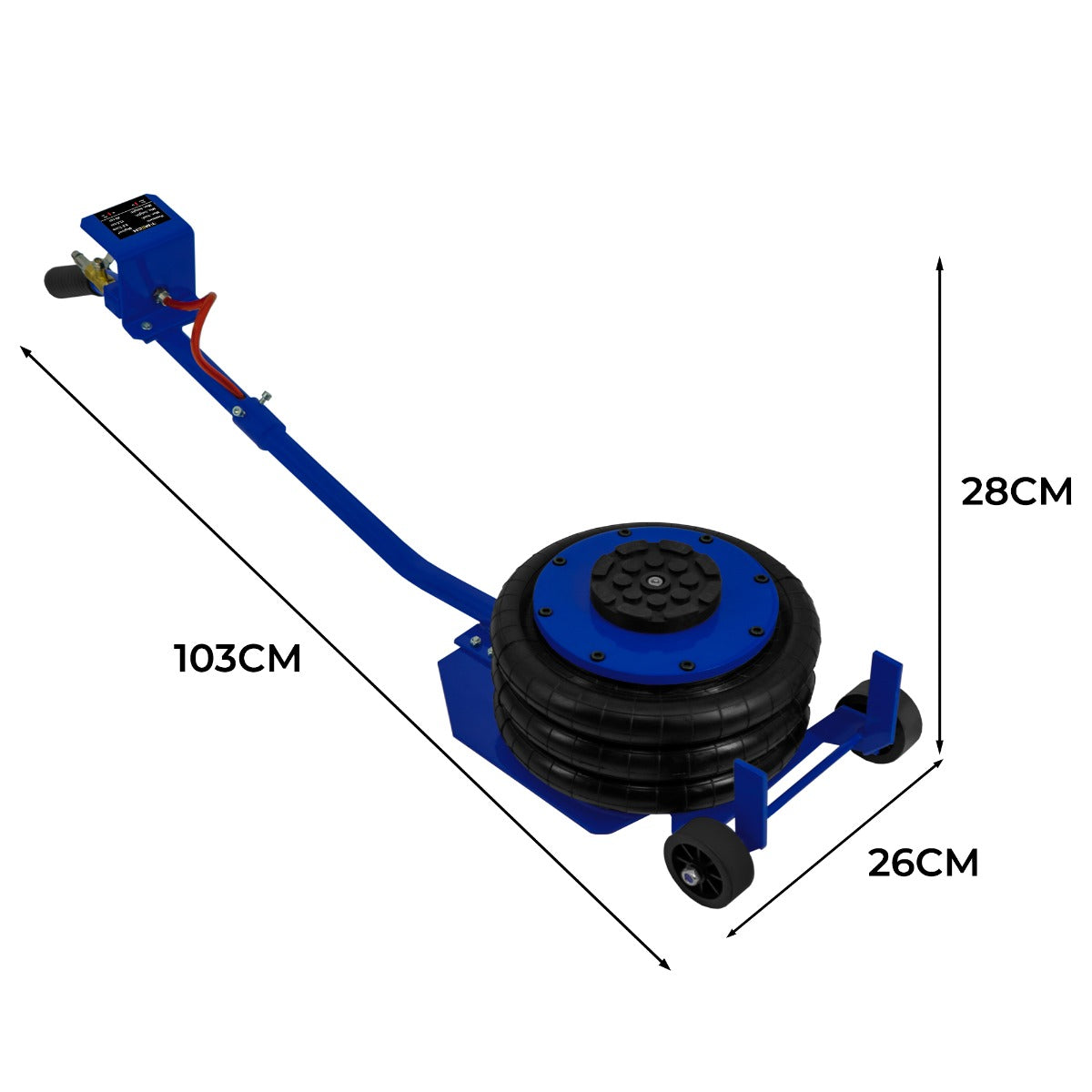 Cric pneumatico a tre cuscini con carrello Maniglia lunga  - Capacità di sollevamento 3,5 tonnellate e altezza 40cm per auto