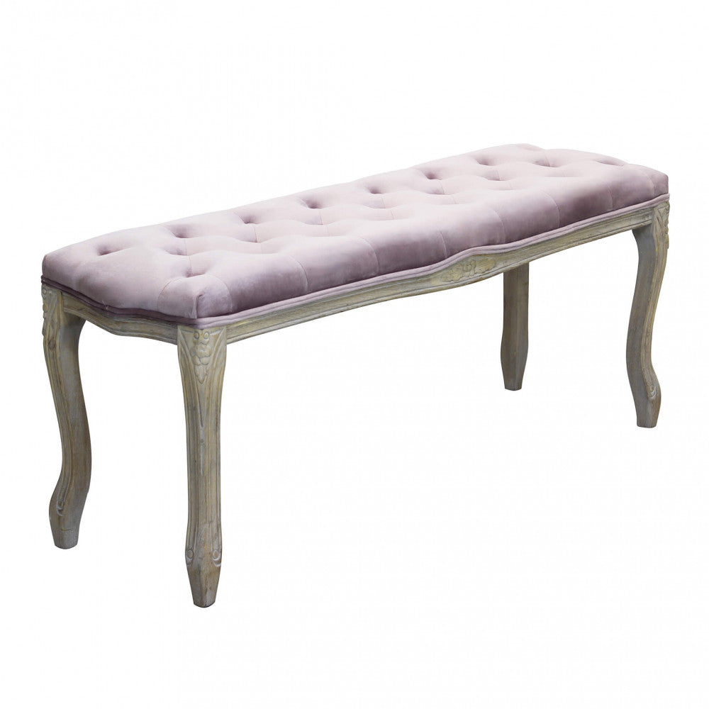 Panca Misty in Velluto Rosa 110x36x47 h cm in Legno Rosa