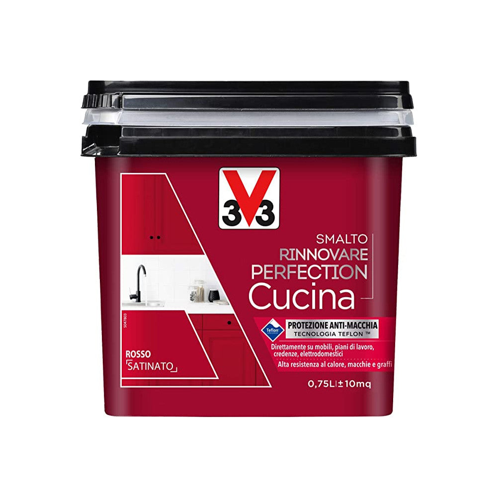 Smalto Rinnovare Perfection Cucina Ideale Per Rinnovare Qualsiasi Superficie Della Cucina Colore Rosso Satinato Da 0,75Lt-V33