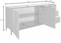 Credenza con piedi 2 Ante + 3 Cassetti 170x40x73 cm Metis Bianco Lucido