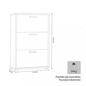 Scarpiera 3 Ante a Ribalta 75,3x33x115,7 h cm in Truciolare bilaminato Olmo